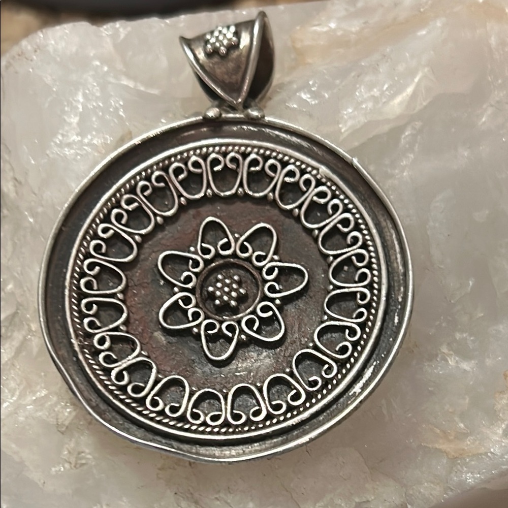 Sterling Silver Mandala Pendant, Petra Jordan (Reversible Plain Side)